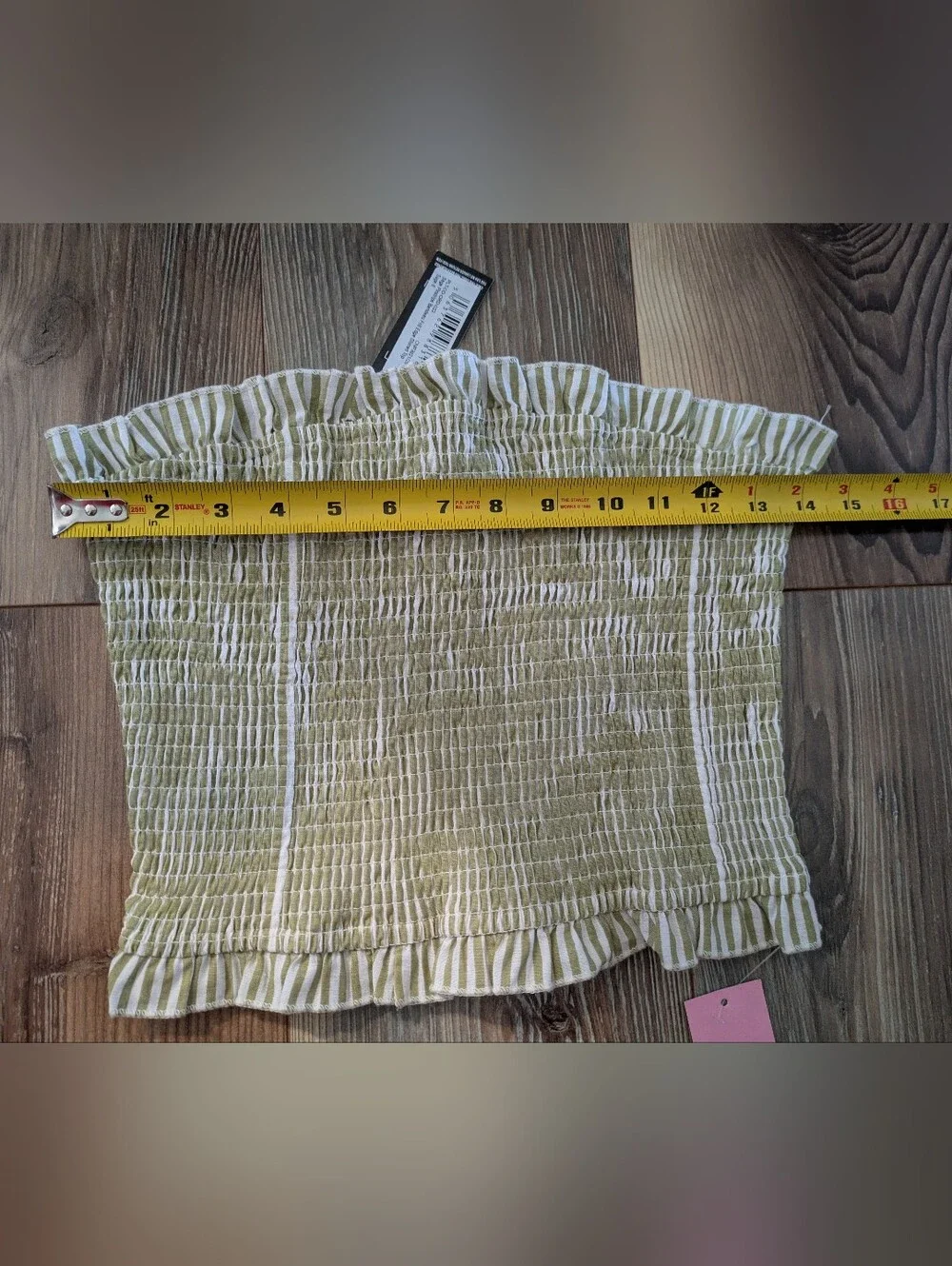 PRETTY LITTLE THING Sage Pinstripe Bandeau Frill Edge Shirred Top Co-ord 2 NWT